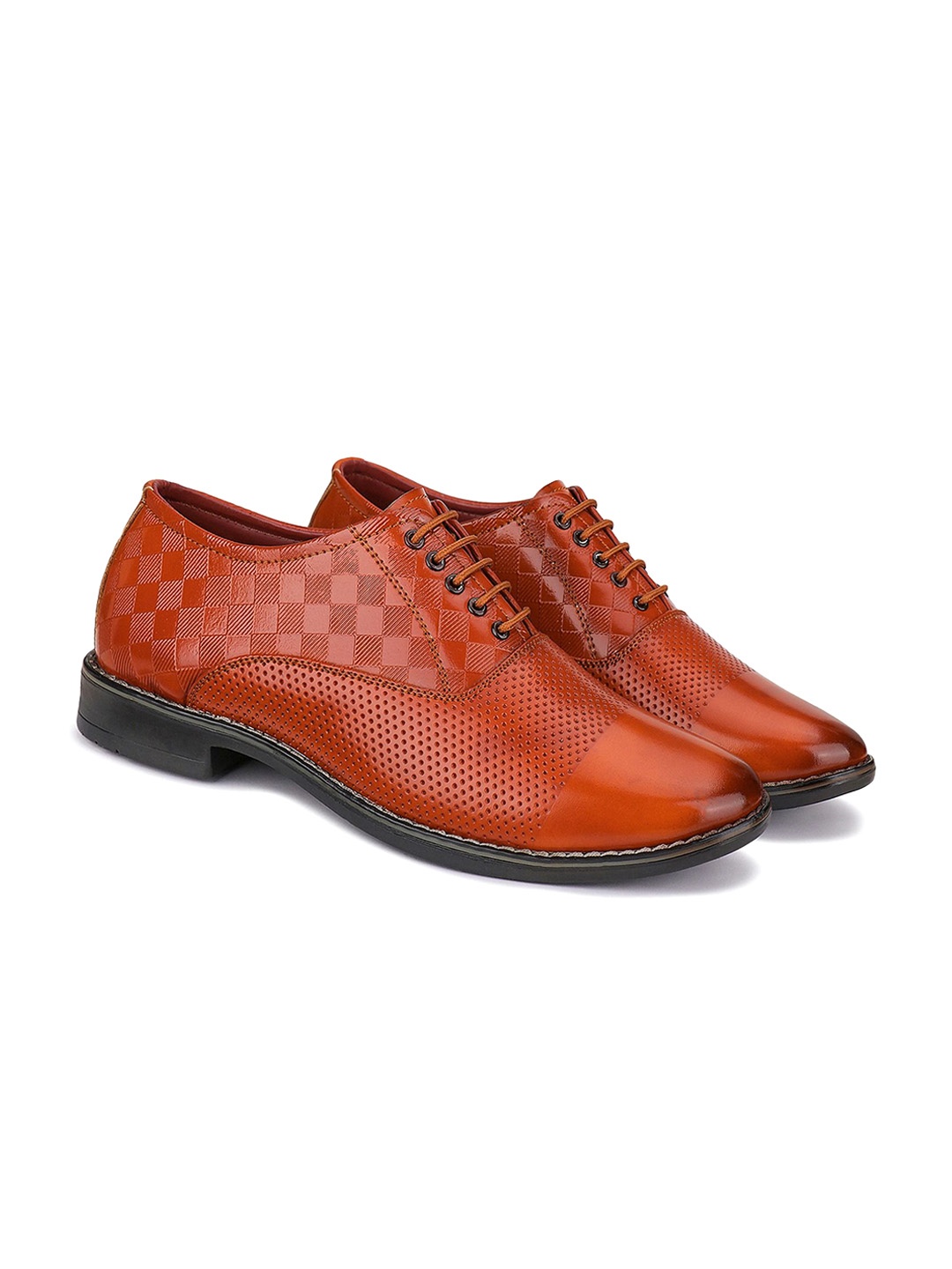 

BERSACHE Men Printed Leather Oxfords, Tan