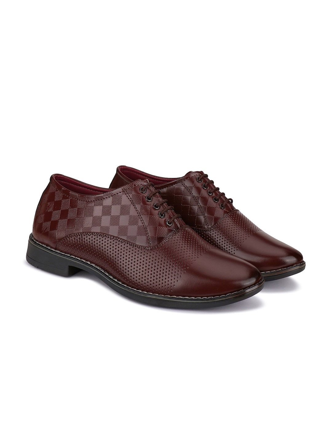 

BERSACHE Men Printed Leather Oxfords, Brown