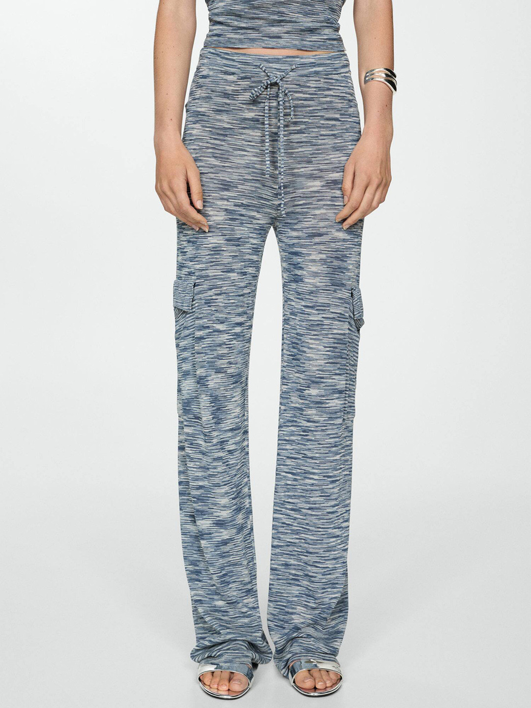 

MANGO Women Knitted Cargo-Style Trousers, Blue