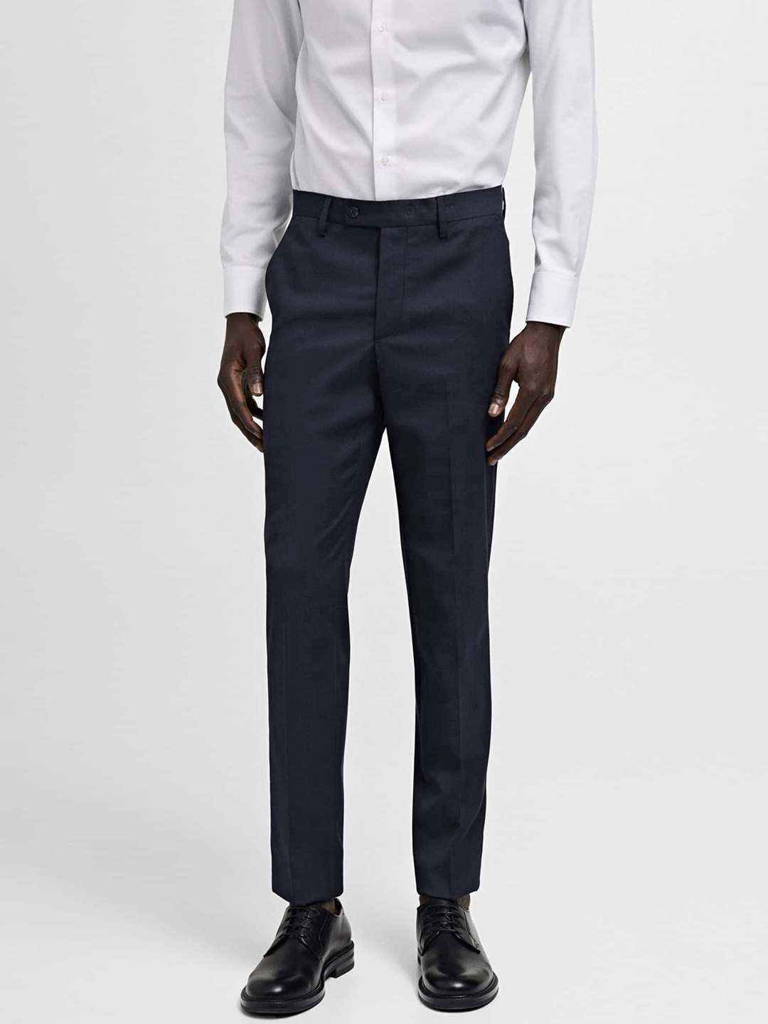 

MANGO MAN Checked Slim Fit Formal Trousers, Navy blue