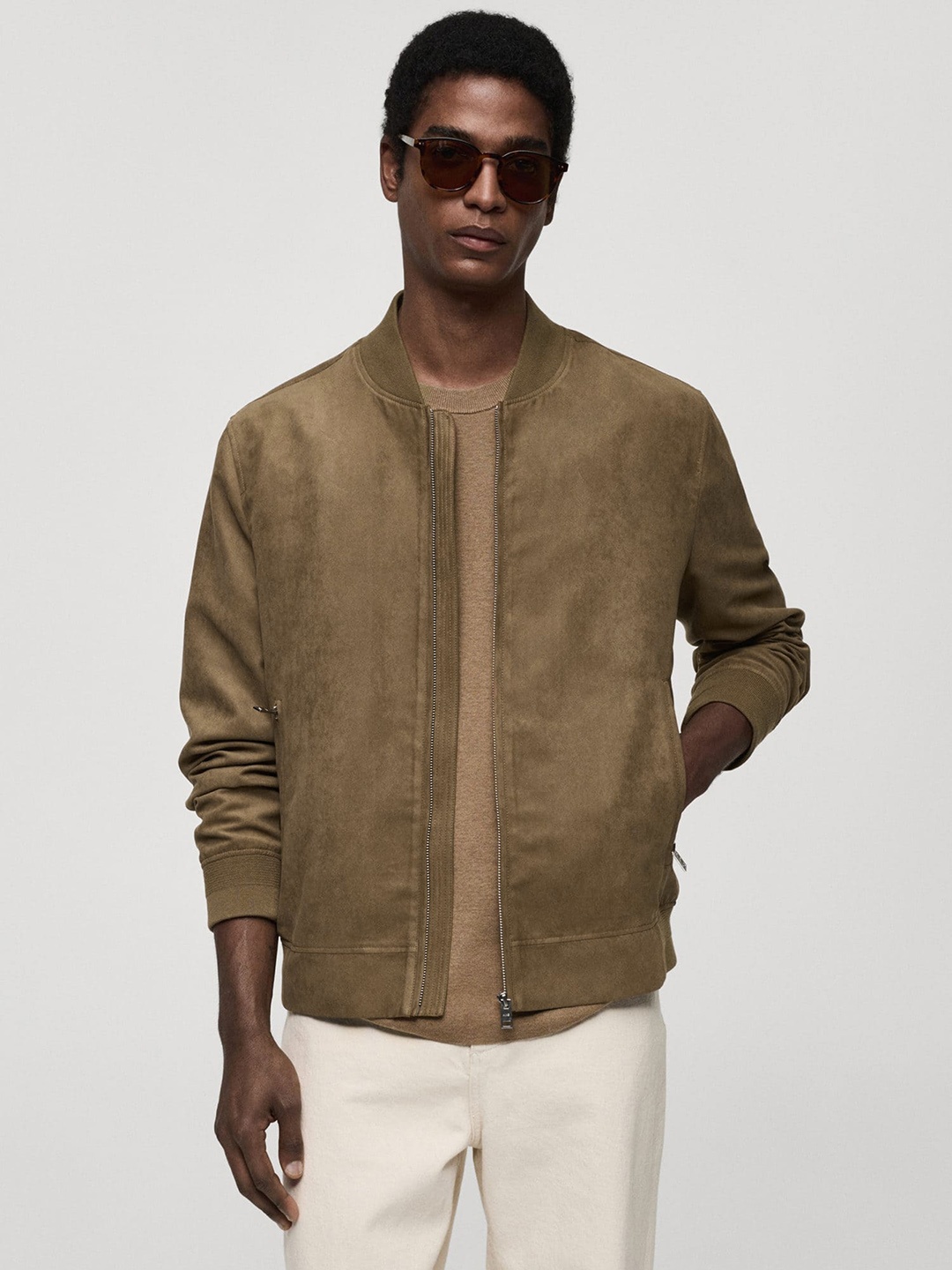 

MANGO MAN Suede Finish Bomber Jacket, Brown