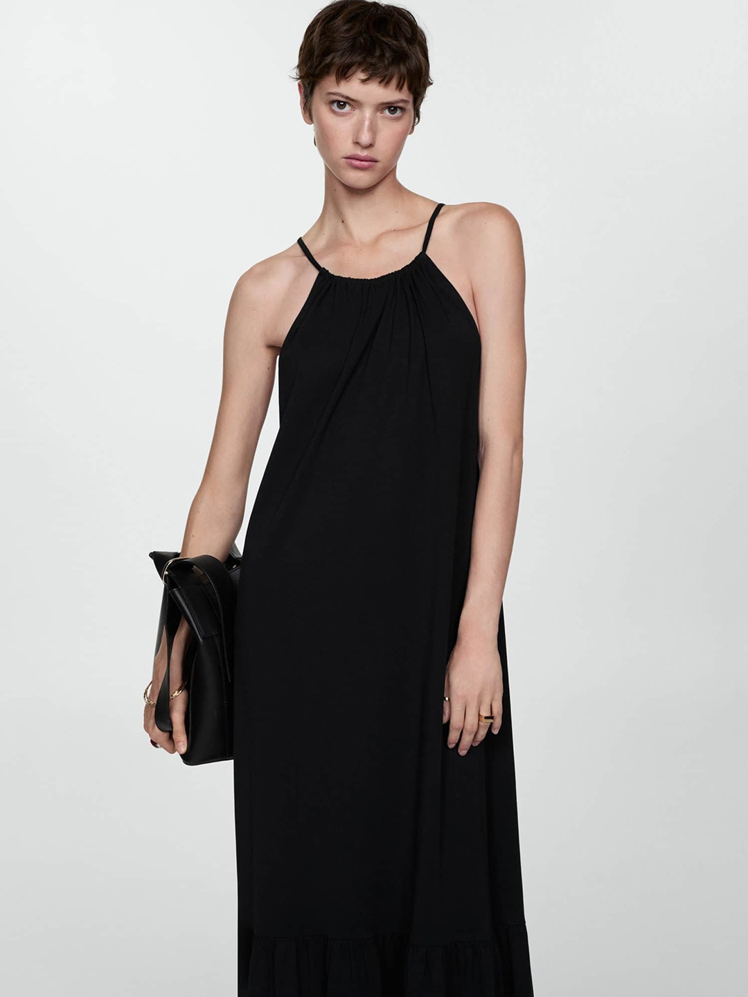 

MANGO Cotton Tiered Maxi Dress, Black