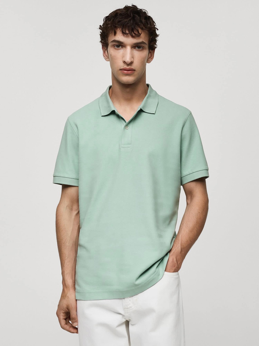 

MANGO MAN Polo Collar Pure Cotton T-shirt, Sea green