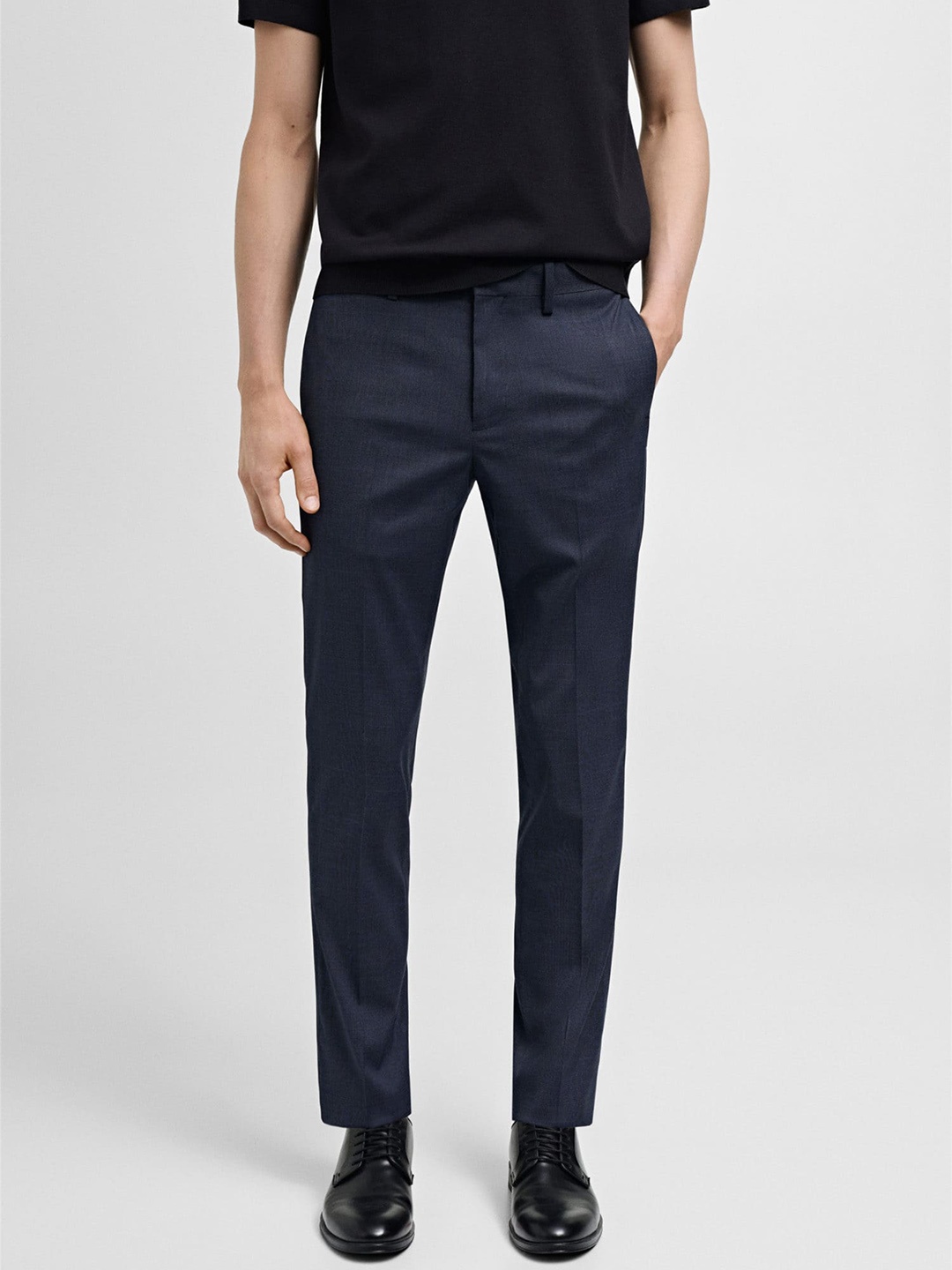 

MANGO MAN Checked Slim Fit Formal Trousers, Navy blue