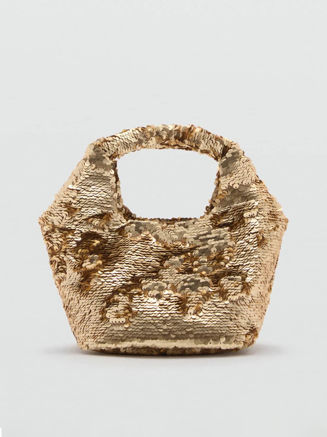 

MANGO Flip Sequined Embellished Structured Handheld Bag, Gold