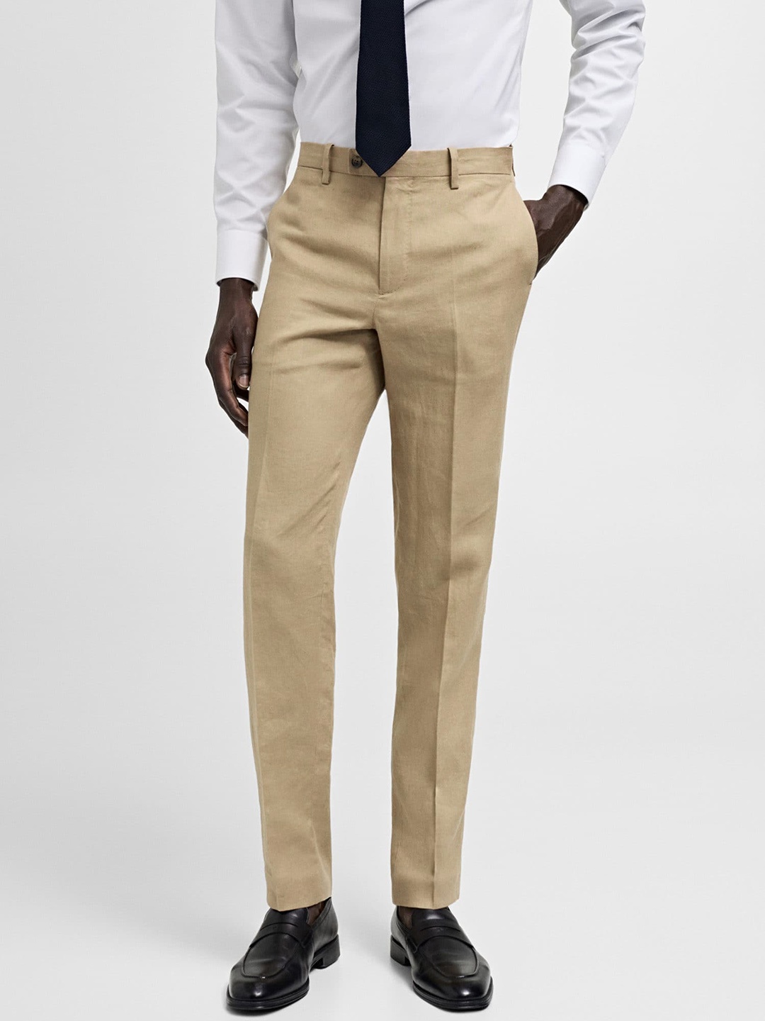 

MANGO MAN Linen Slim-Fit Trousers, Beige