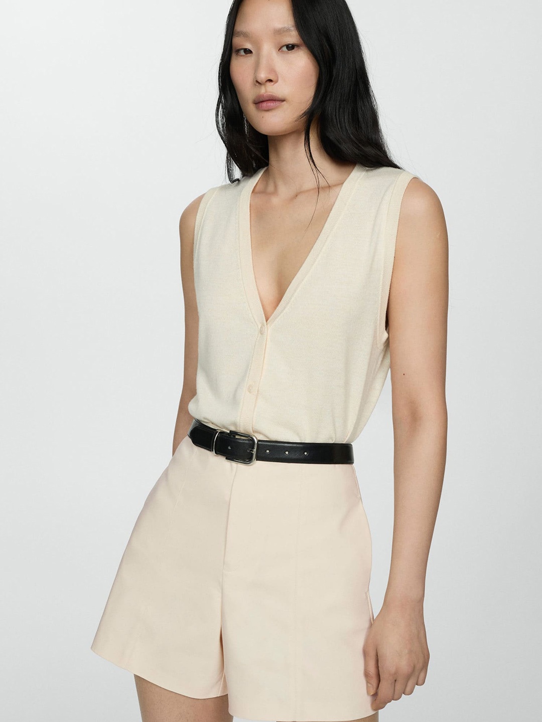 

MANGO Women High-Waist Straight Shorts, Peach