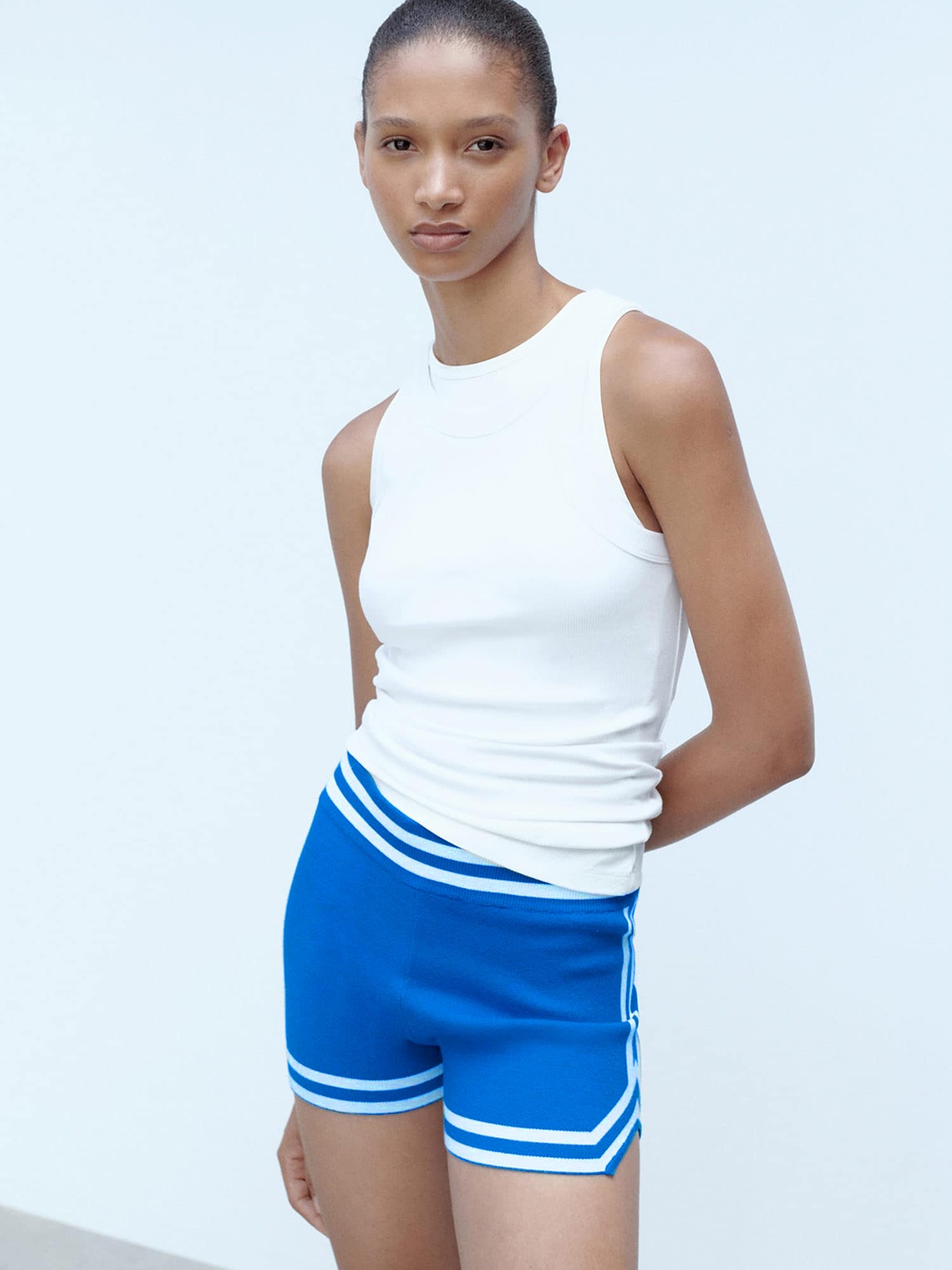 

MANGO Women Knitted Shorts, Blue