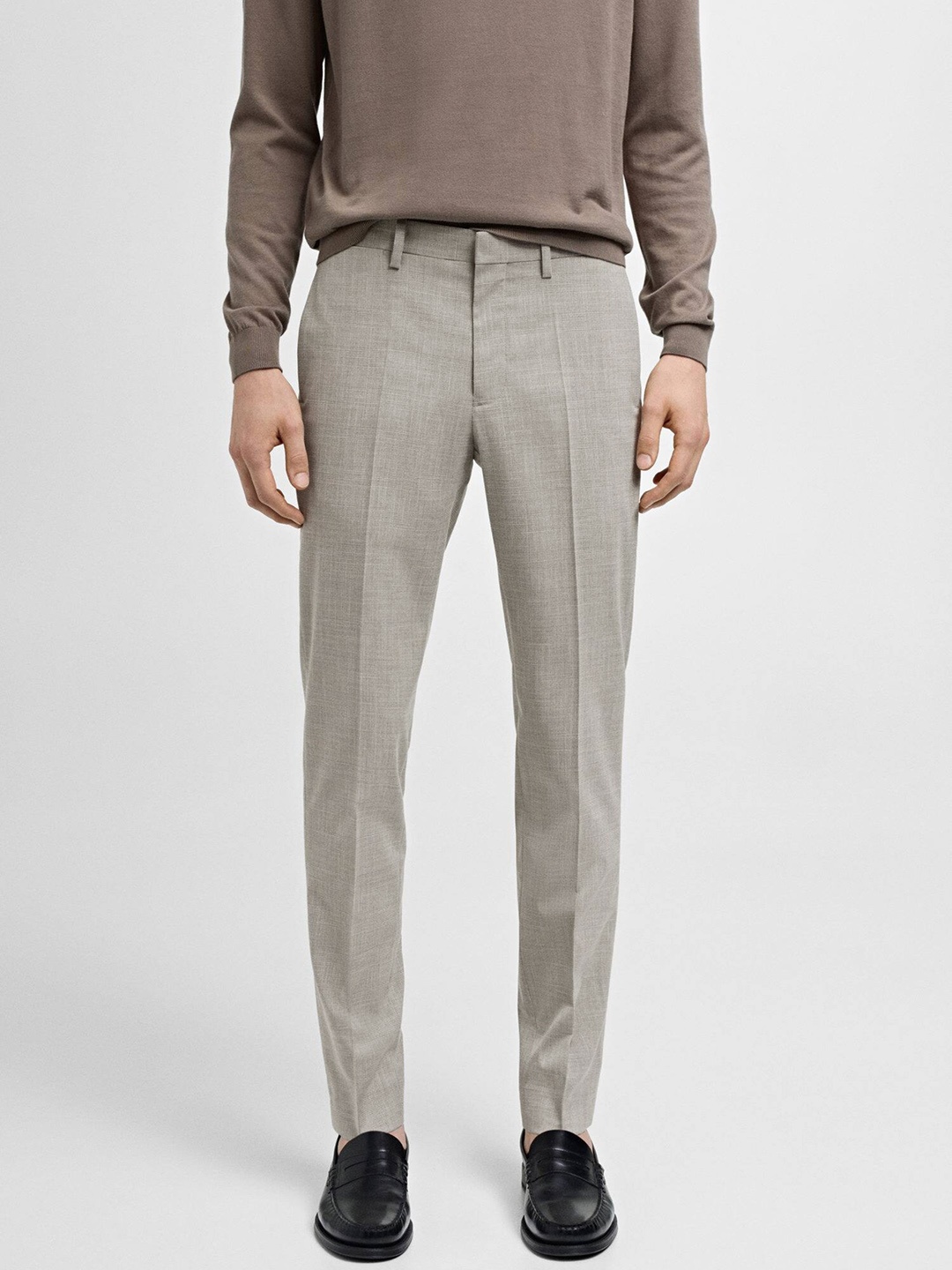 

MANGO MAN Checked Super Slim-fit Trousers, Beige