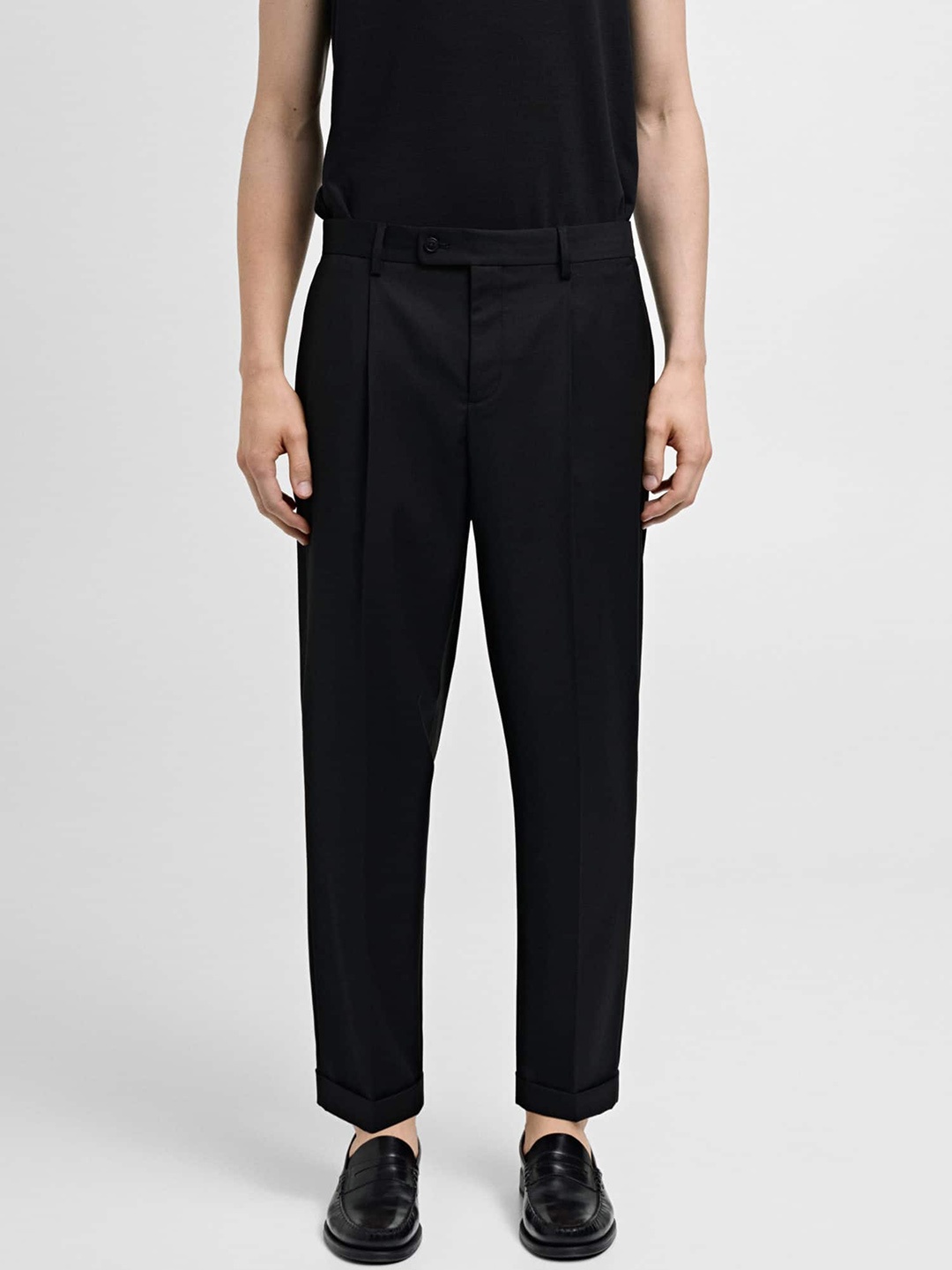 

MANGO MAN Pleated Chinos Trousers, Black