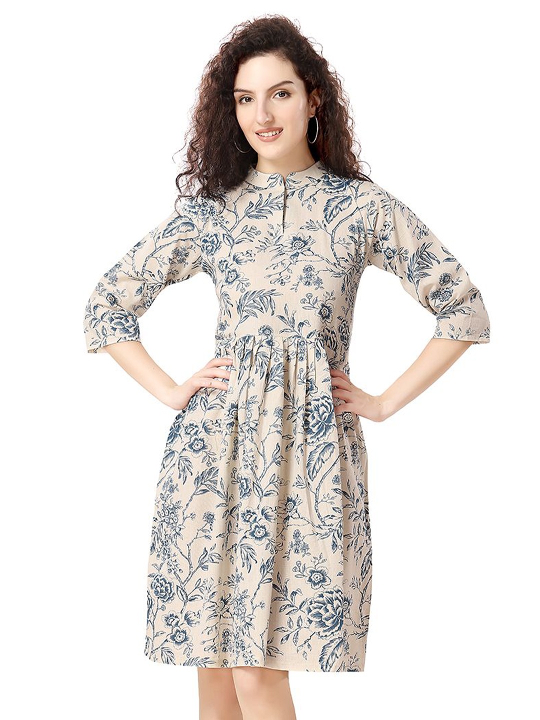 

NIGHT FLOSS Floral Print Fit & Flare Dress, Cream