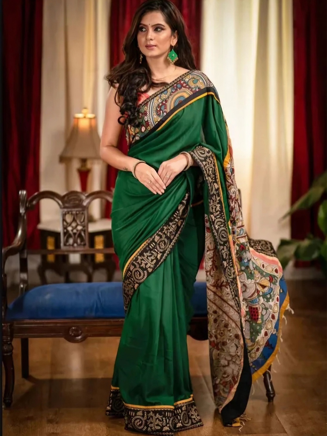 

ARPITA FASHION Block Print Saree, Green