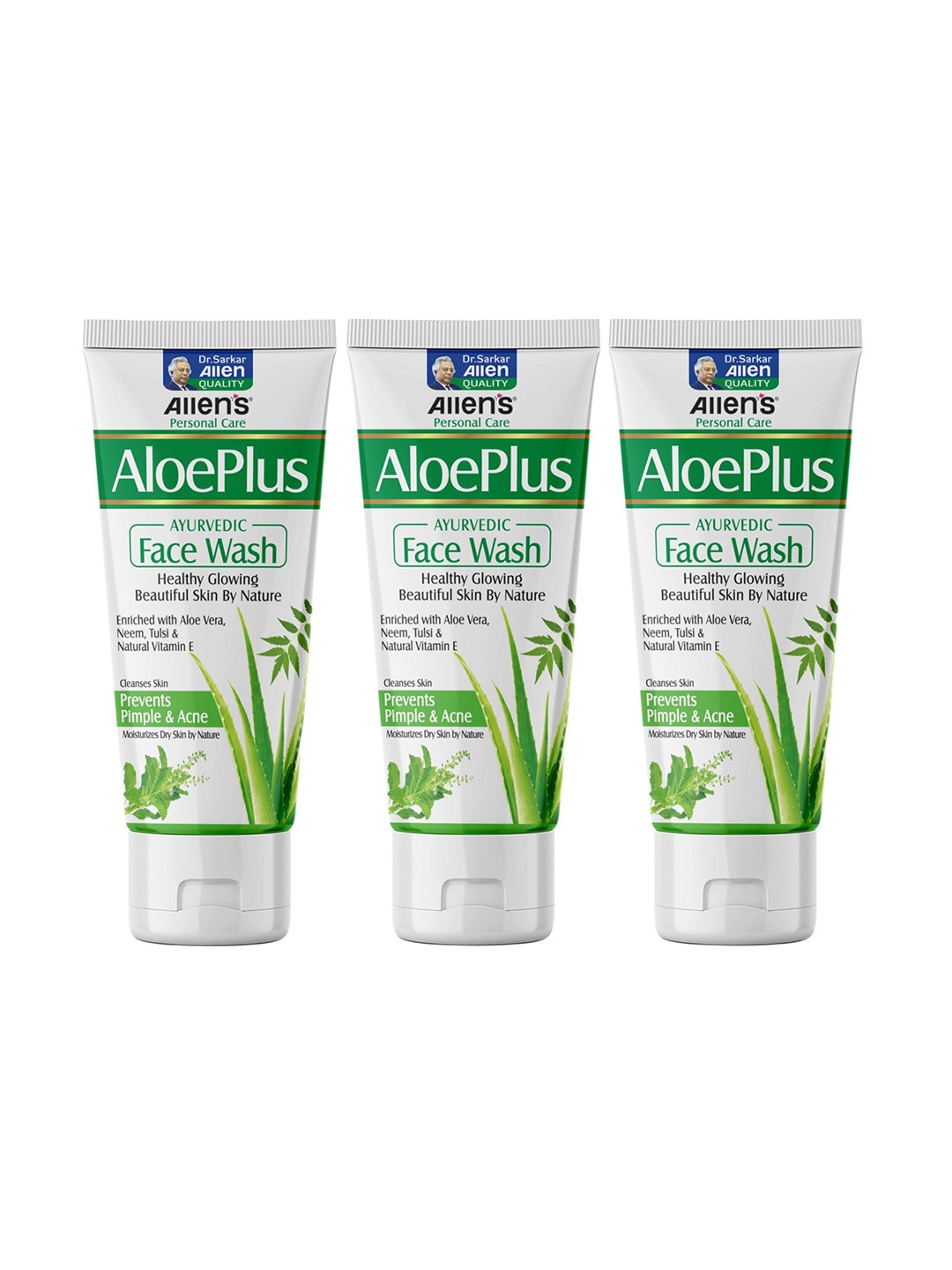 

ALLEN Set Of 3 AloePlus Ayurvedic Face Wash With Aloevera-100ml Each, White