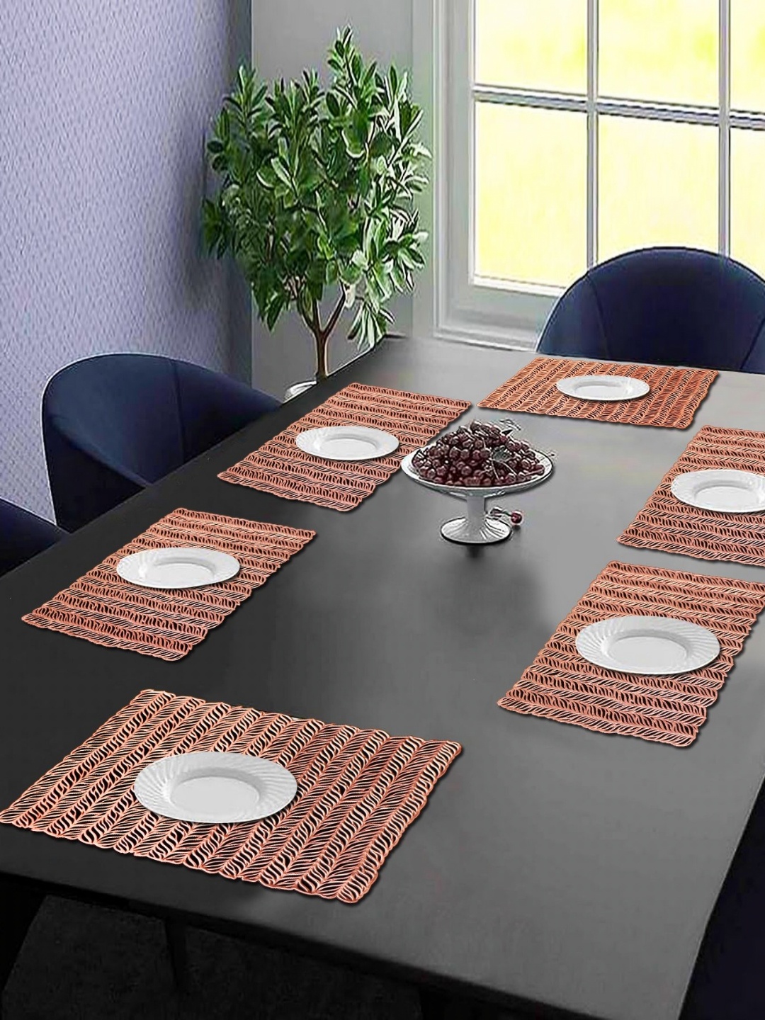 

LooMantha Set Of 6 Geometric Table Placemats, Copper