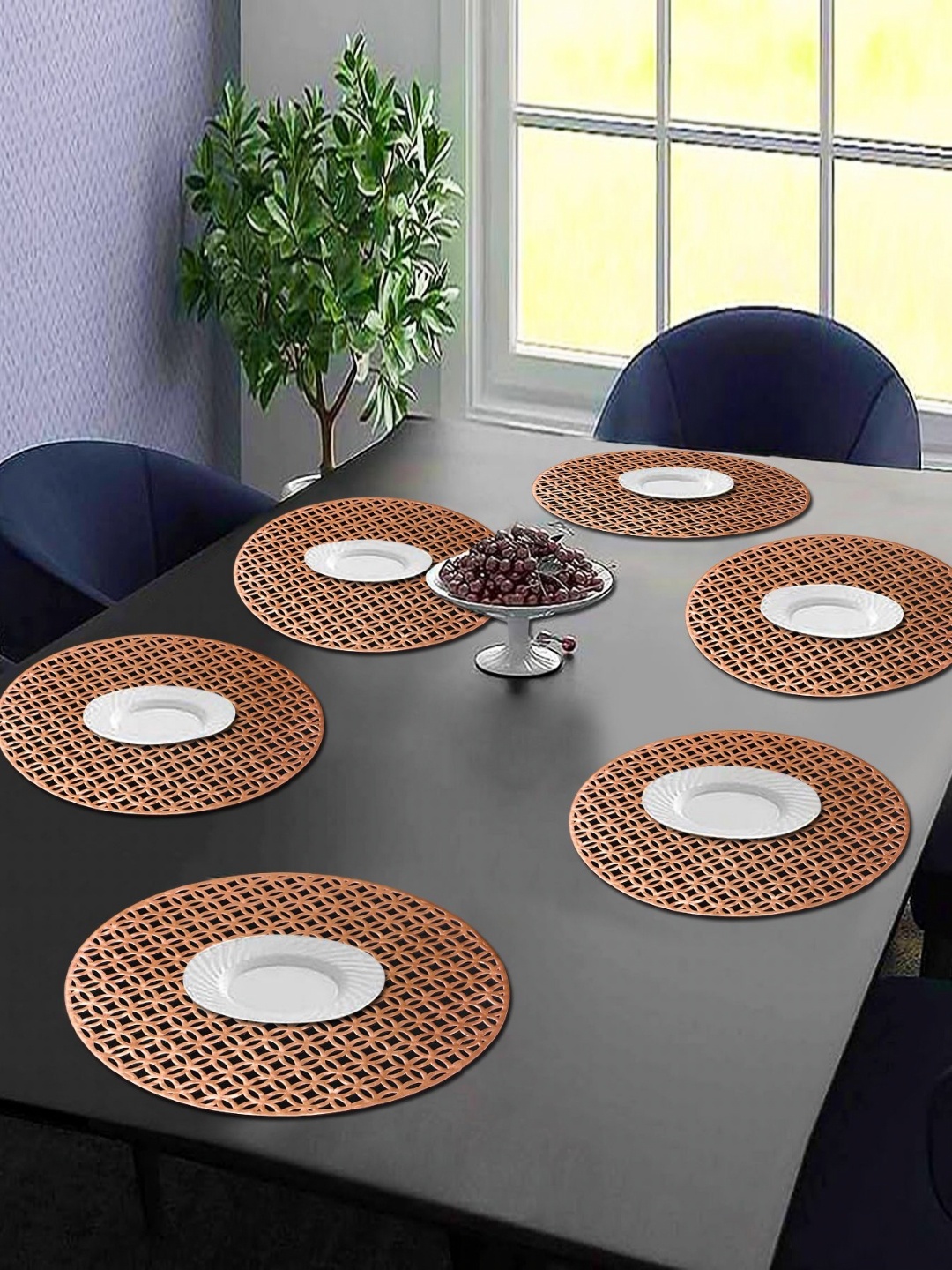 

LooMantha Set Of 6 Geometric Table Placemats, Copper