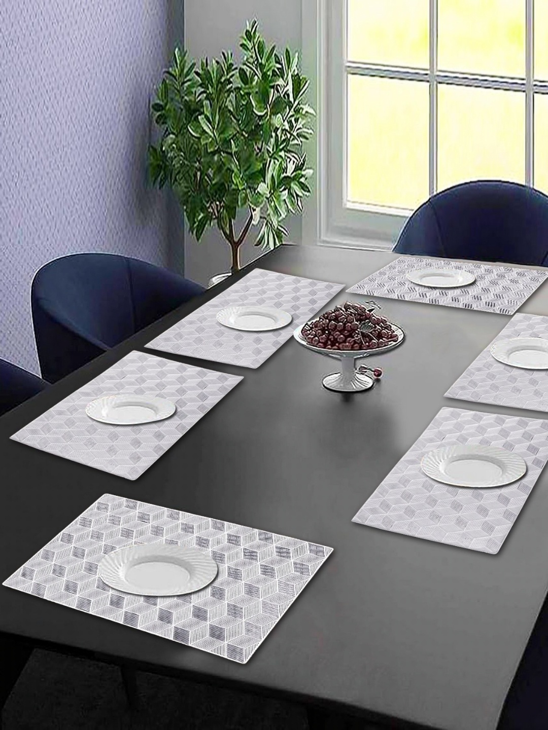 

LooMantha 6Pcs Geometric Table Placemats, Silver