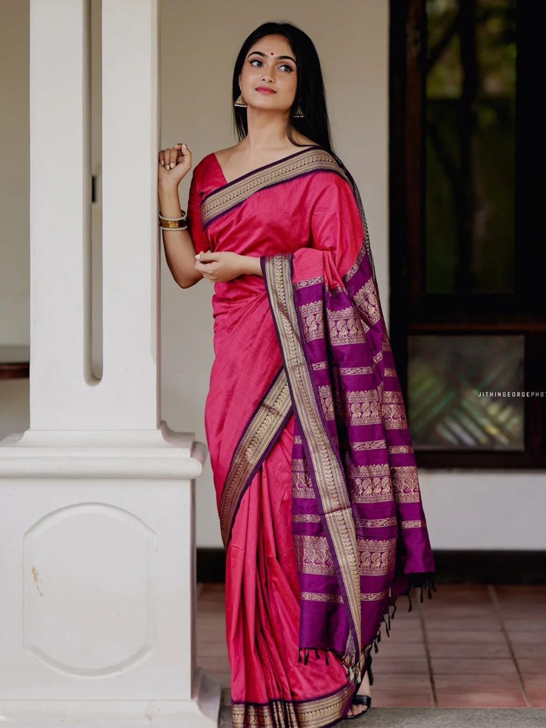 

revika Zari Pure Silk Kanjeevaram Saree, Pink