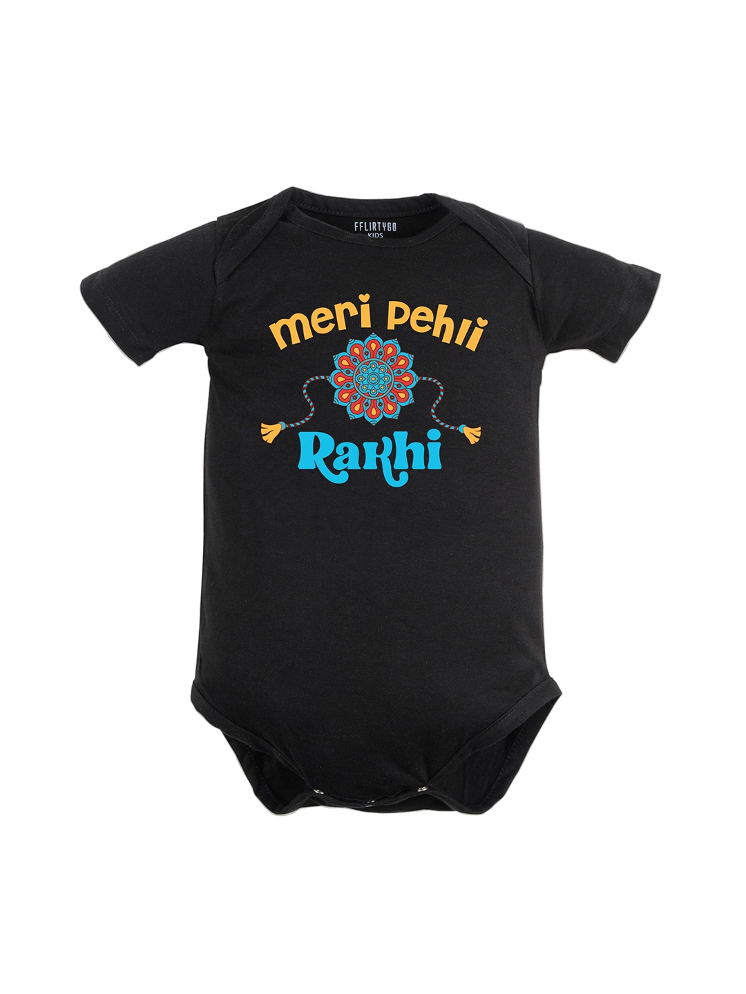 

FFLIRTYGO Infants Printed Pure Cotton Bodysuit, Black