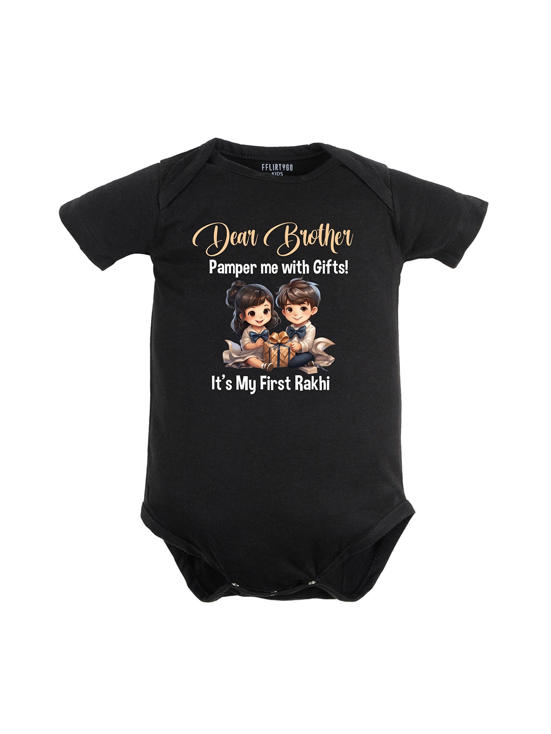 

FFLIRTYGO Infants Printed Pure Cotton Bodysuit, Black