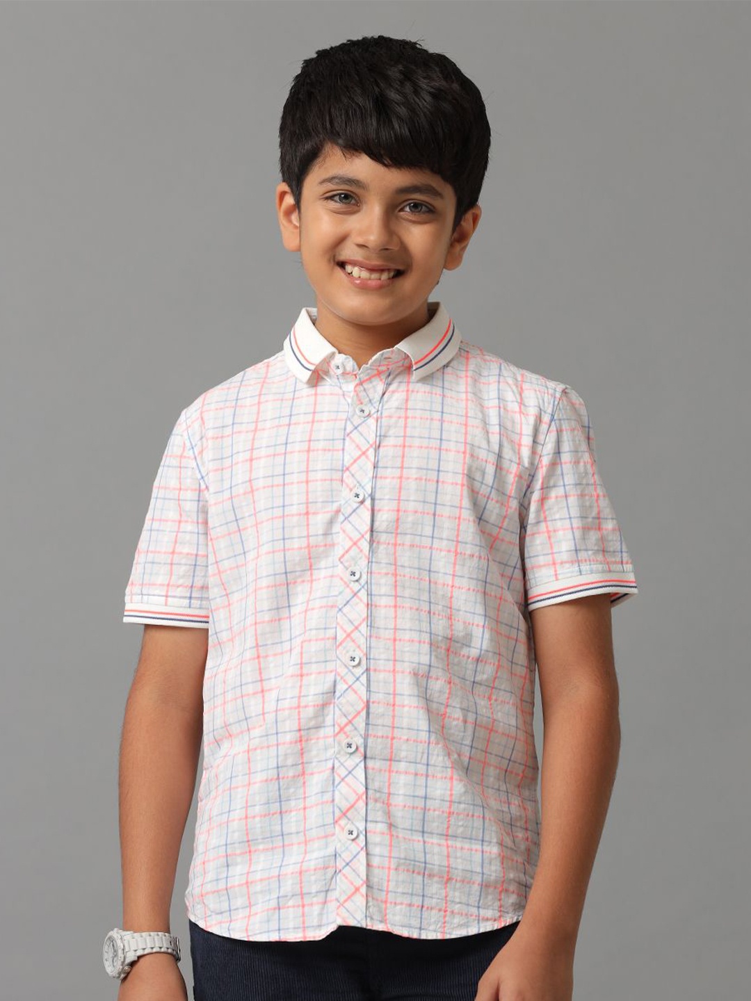 

UNDER FOURTEEN ONLY Boys Opaque Checked Casual Shirt, Blue