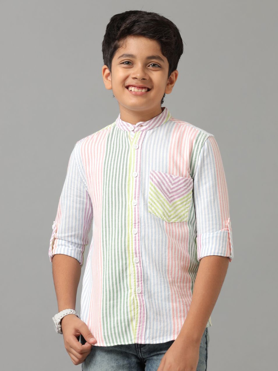 

UNDER FOURTEEN ONLY Boys Opaque Striped Casual Shirt, Multi