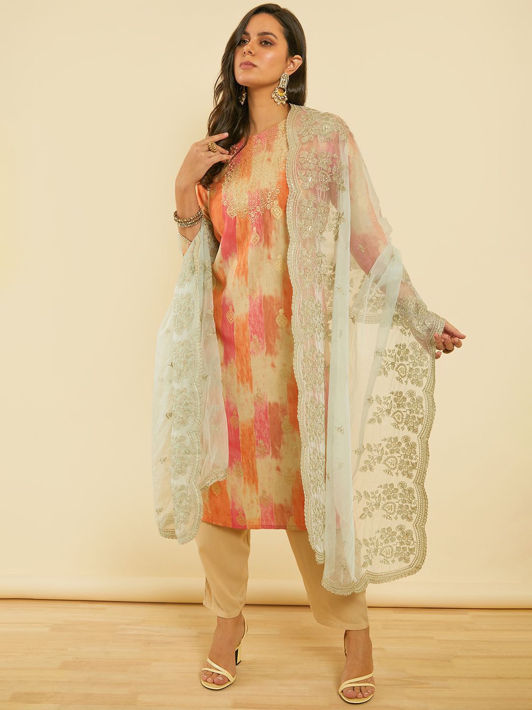 

Soch Printed Organza Dupatta with Sequinned, Blue