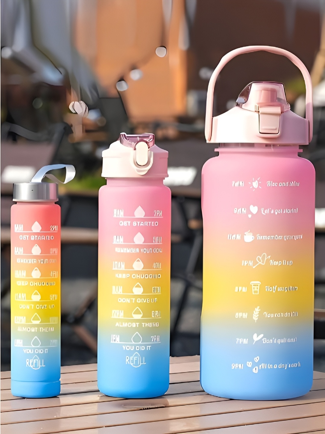 

WELOUR Multicoloured Set of 3 Plastic Printed Water Bottle, Multi