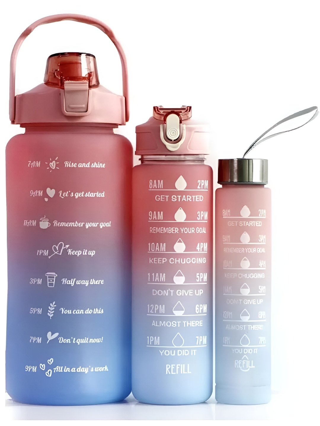 

WELOUR Multicoloured Set of 3 Plastic Printed Water Bottle, Multi