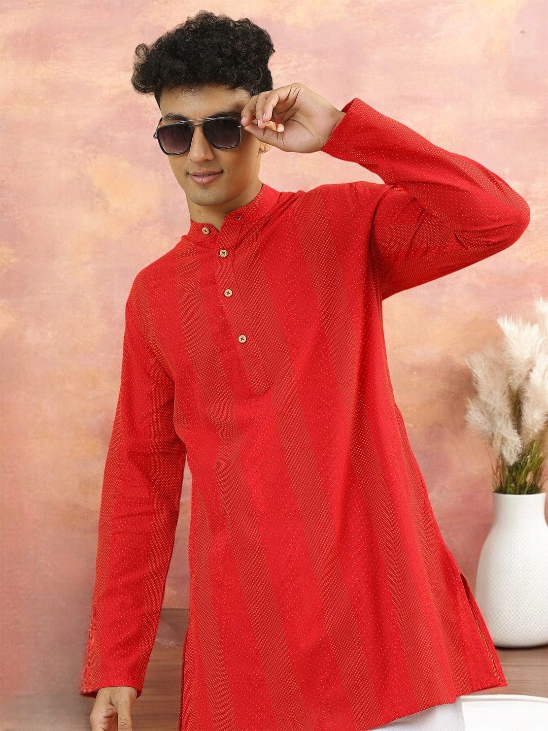 

TATTVA Men Thread Work Kurta, Red