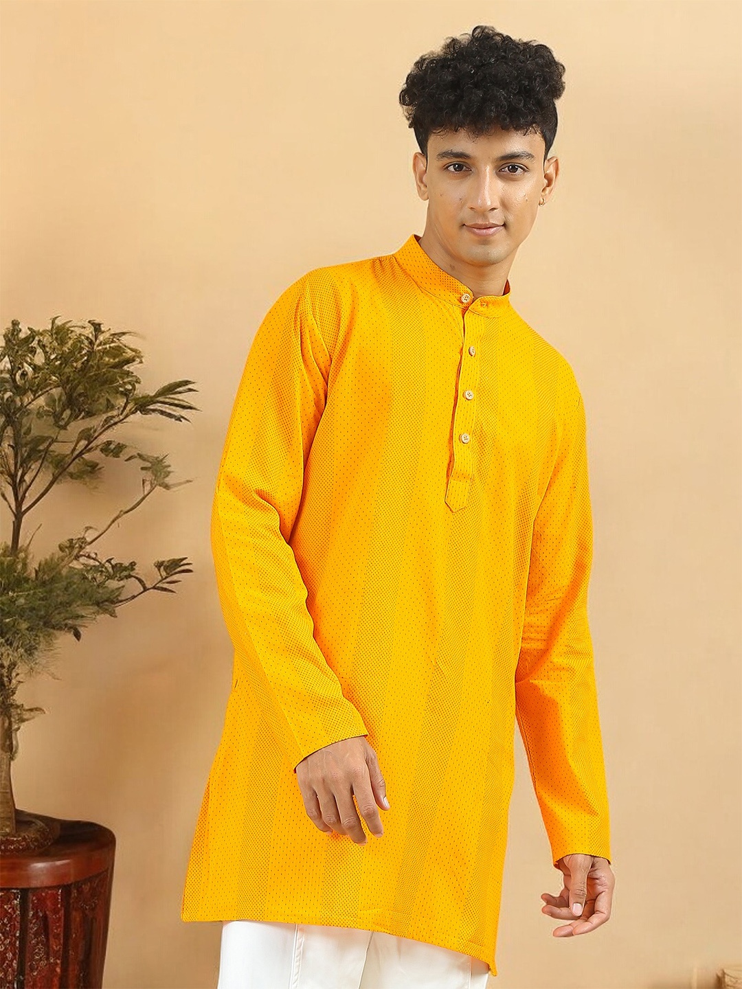 

TATTVA Men Thread Work Kurta, Yellow