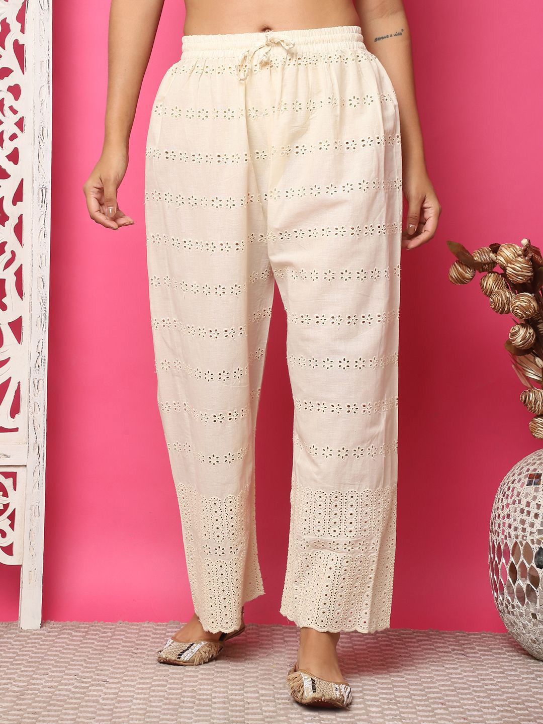 

TAG 7 Women Flared Palazzos, Cream