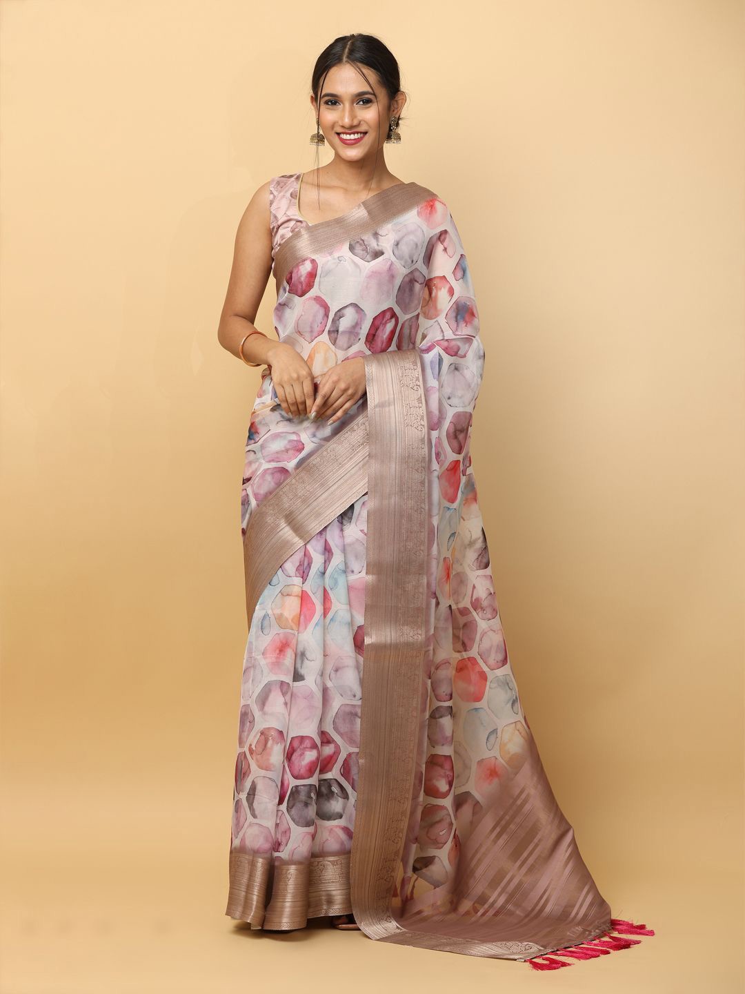 

VASTRANAND Zari Organza Saree, Burgundy