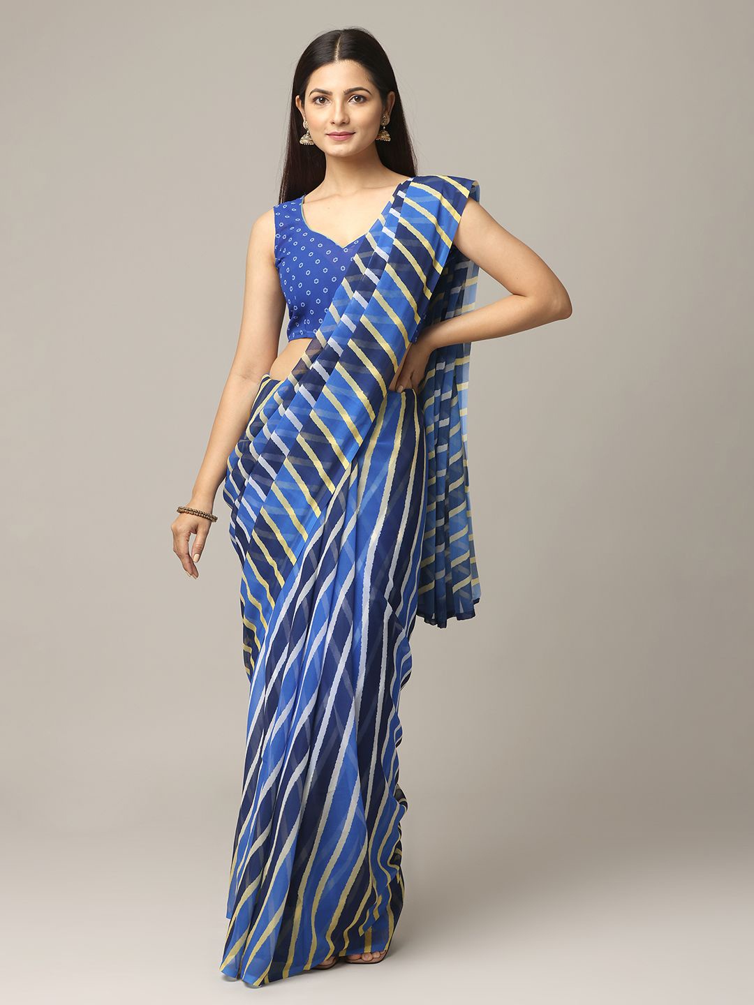 

VASTRANAND Leheriya Poly Georgette Leheriya Saree, Blue