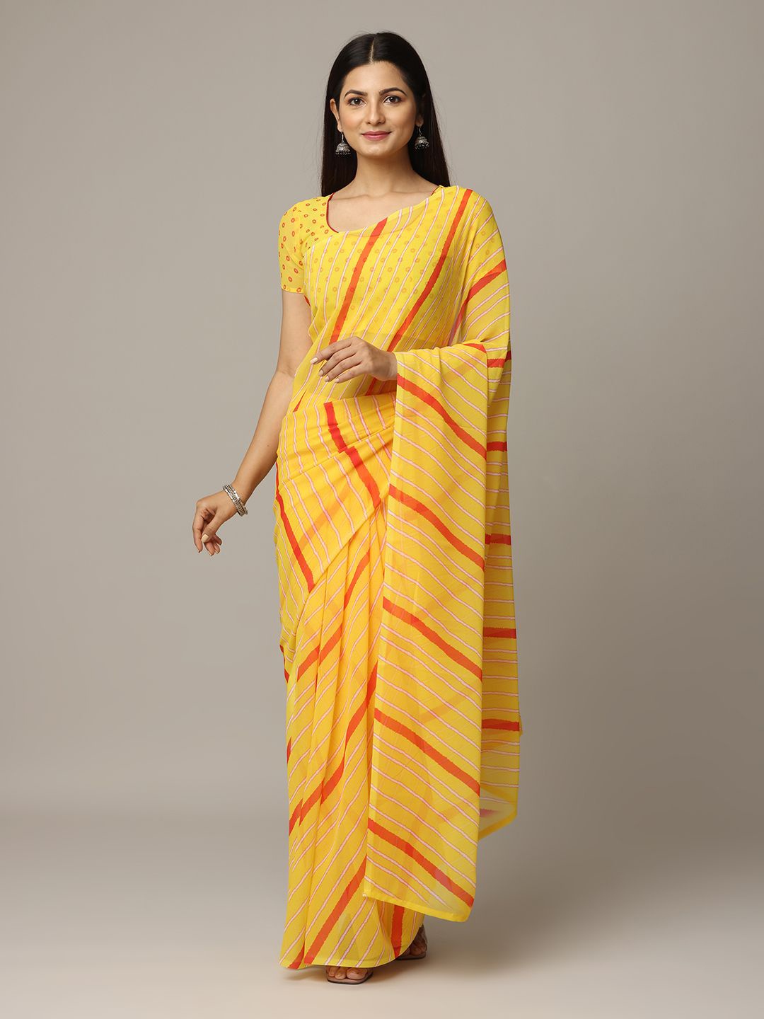 

VASTRANAND Leheriya Poly Georgette Designer Leheriya Saree, Yellow