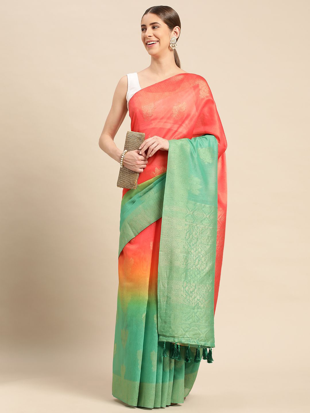 

VASTRANAND Batik Zari Banarasi Saree, Green