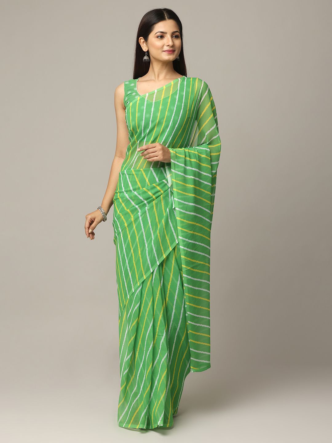 

VASTRANAND Leheriya Poly Georgette Leheriya Saree, Green