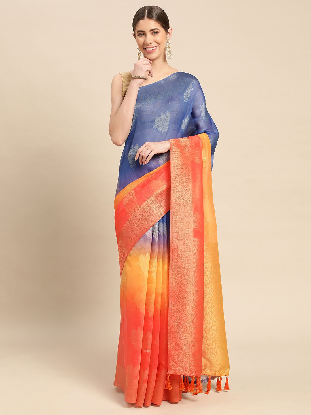 

VASTRANAND Ombre Zari Banarasi Saree, Orange