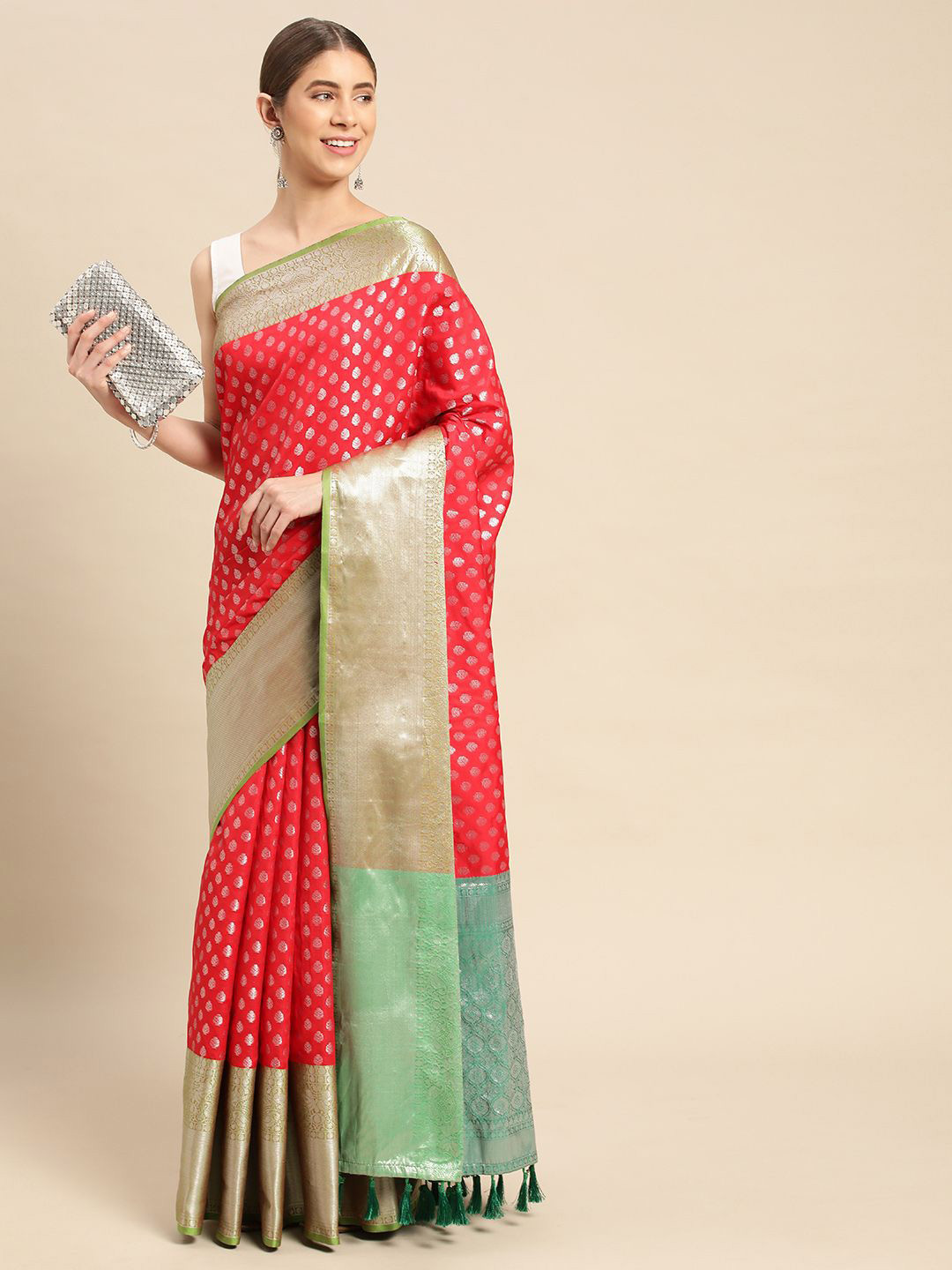

VASTRANAND Woven Design Zari Art Silk Banarasi Saree, Red