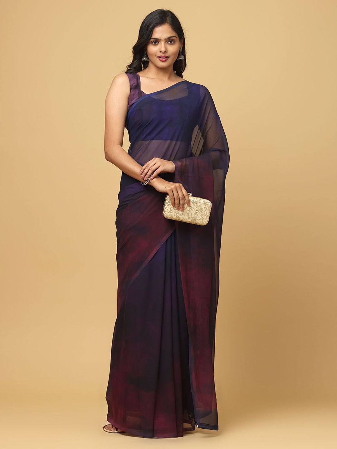 

VASTRANAND Ombre Poly Georgette Saree, Burgundy