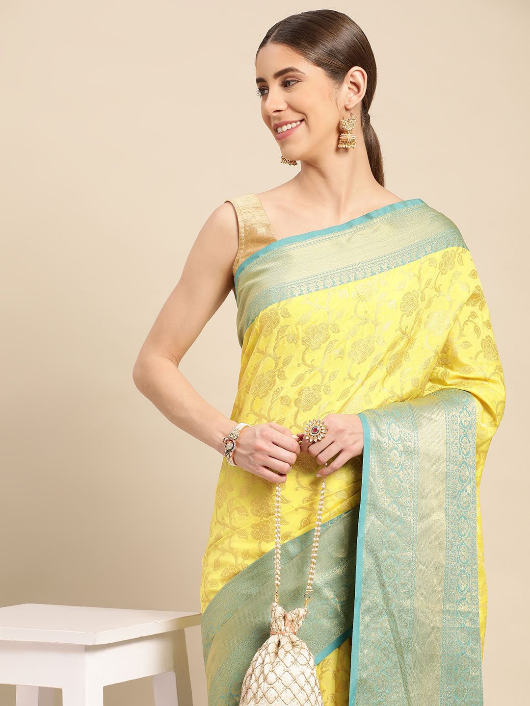 

VASTRANAND Woven Design Zari Art Silk Banarasi Saree, Yellow