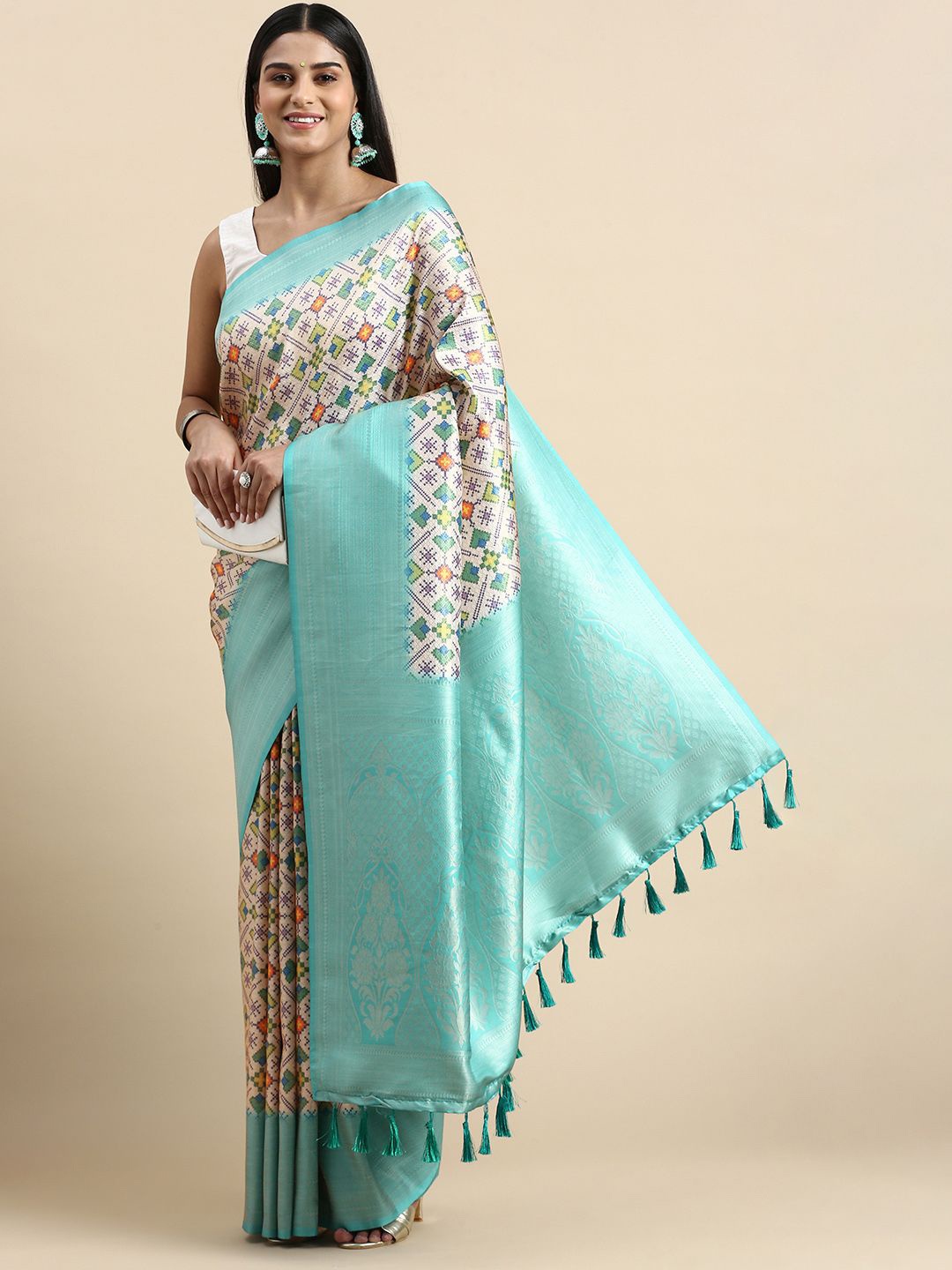 

VASTRANAND Zari Silk Blend Patola Saree, Blue