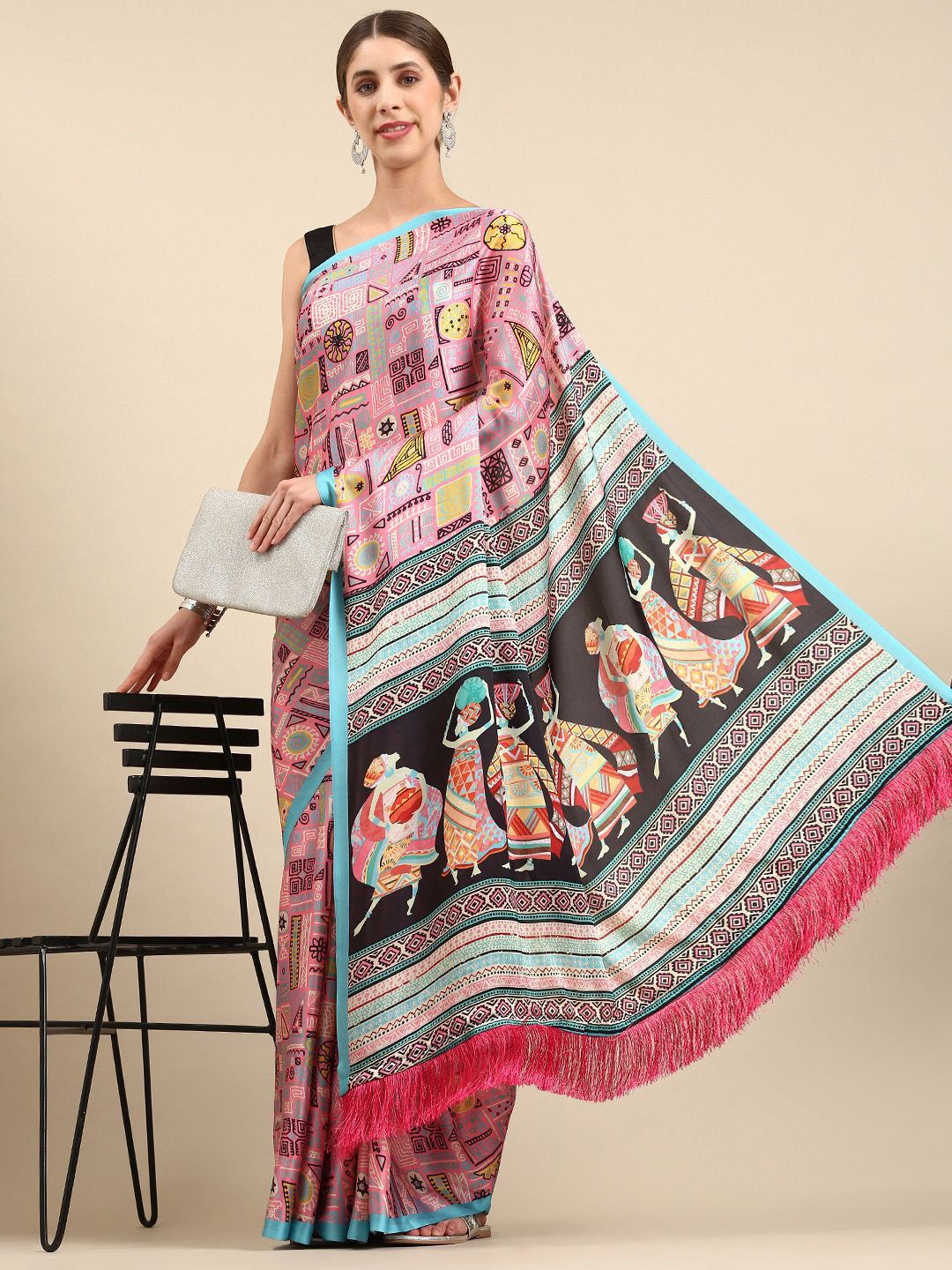 

VASTRANAND Satin Saree, Pink