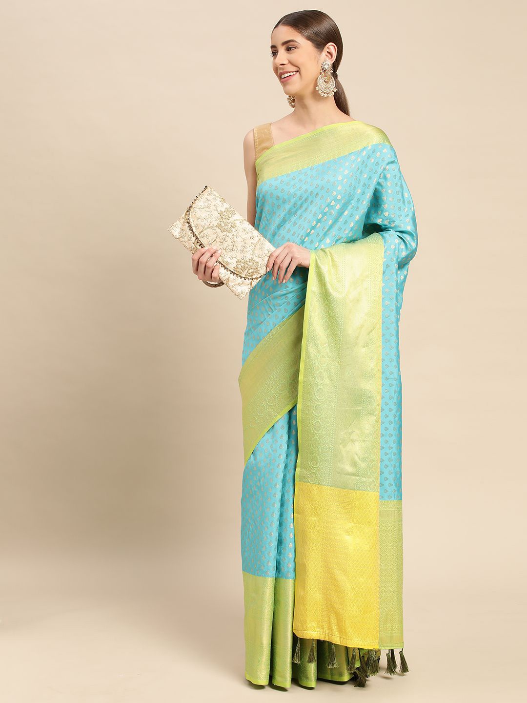 

VASTRANAND Ethnic Motifs Zari Art Silk Banarasi Saree, Blue