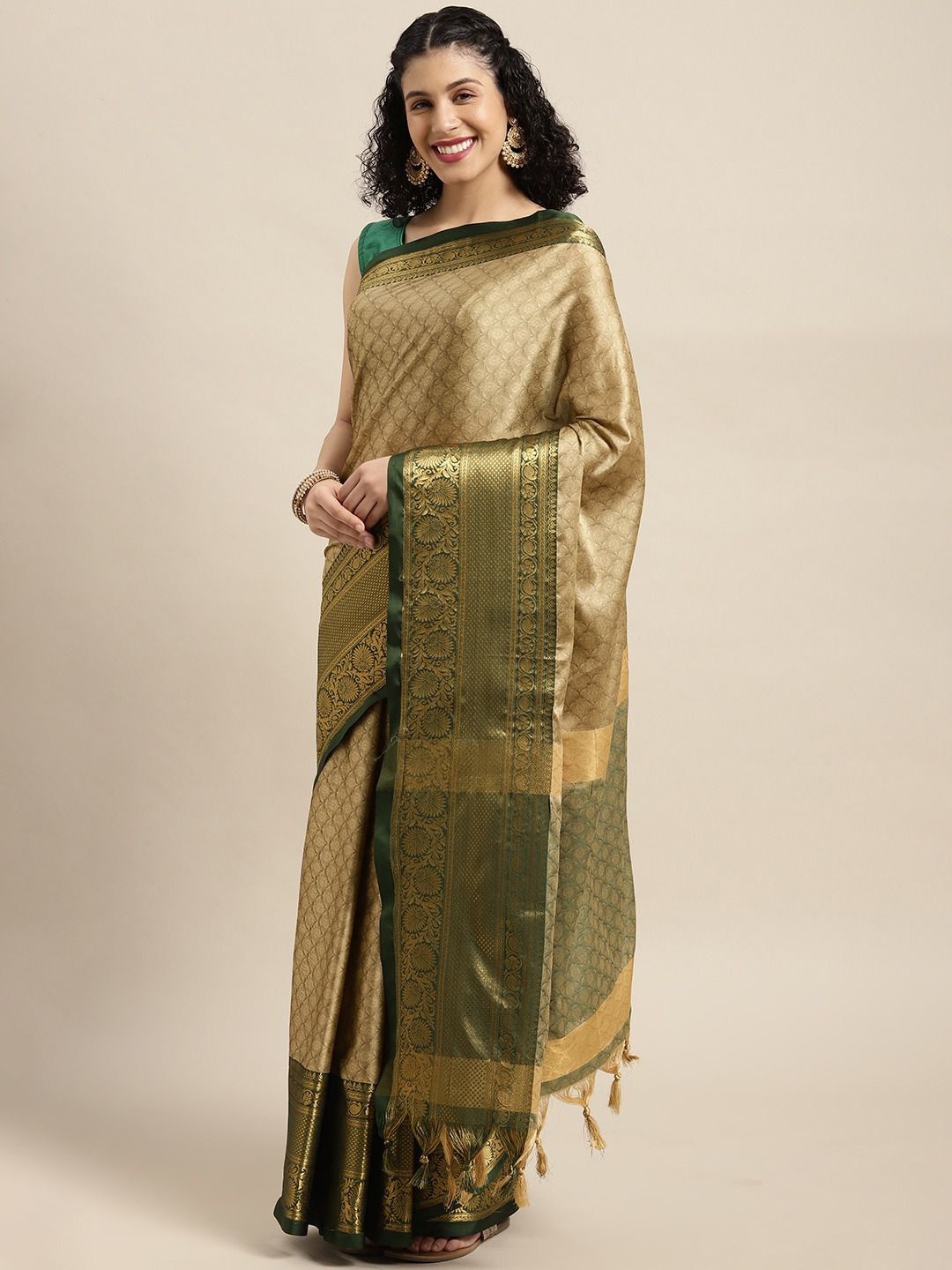 

VASTRANAND Woven Design Zari Silk Blend Banarasi Saree, Beige