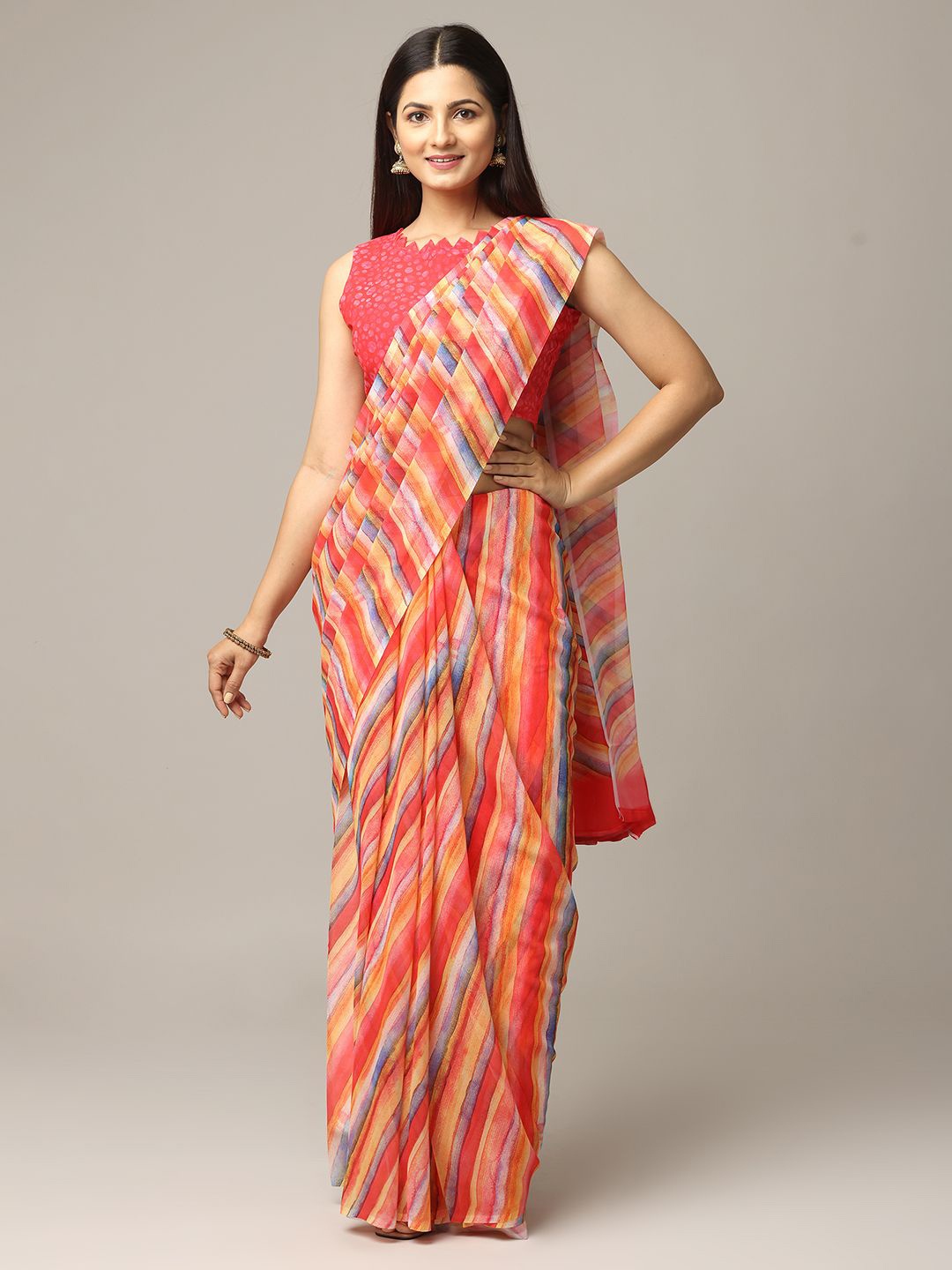 

VASTRANAND Leheriya Poly Georgette Leheriya Saree, Orange