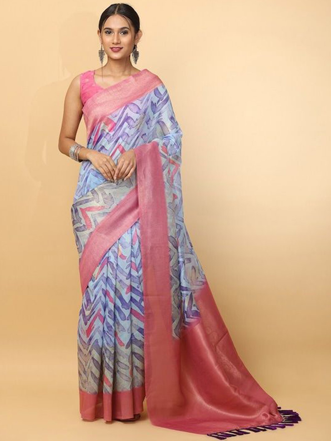 

VASTRANAND Zari Silk Blend Banarasi Saree, Blue