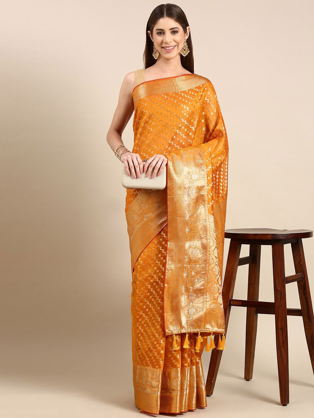 

VASTRANAND Leheriya Zari Tissue Banarasi Saree, Yellow