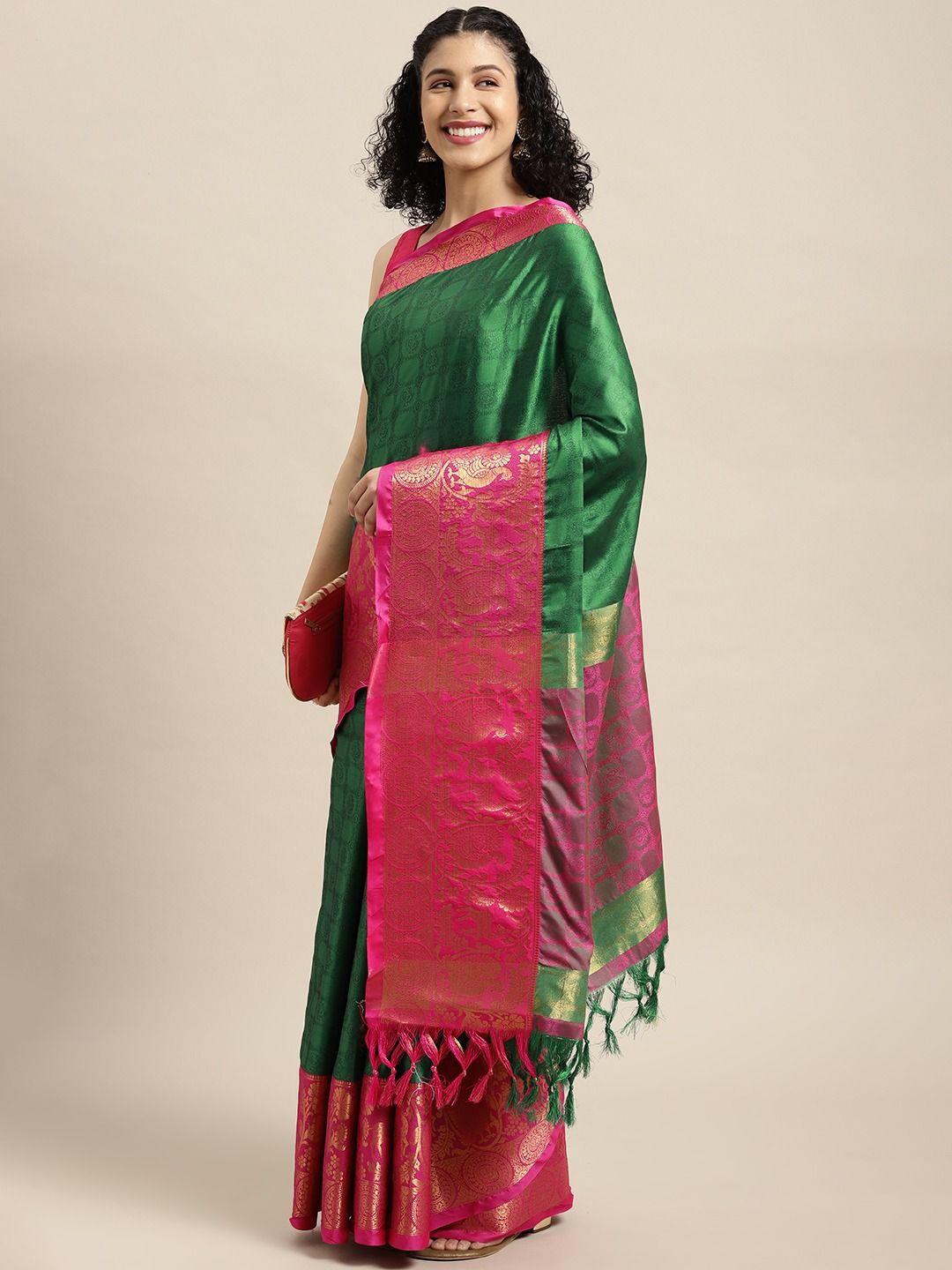 

VASTRANAND Woven Design Zari Silk Blend Banarasi Saree, Green