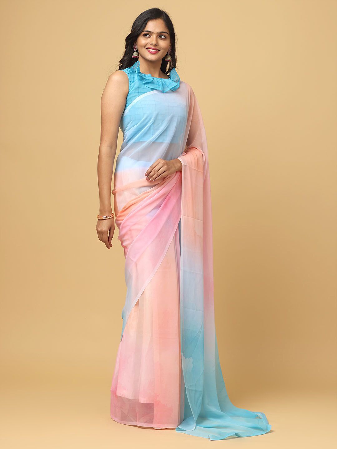 

VASTRANAND Ombre Poly Georgette Saree, Blue