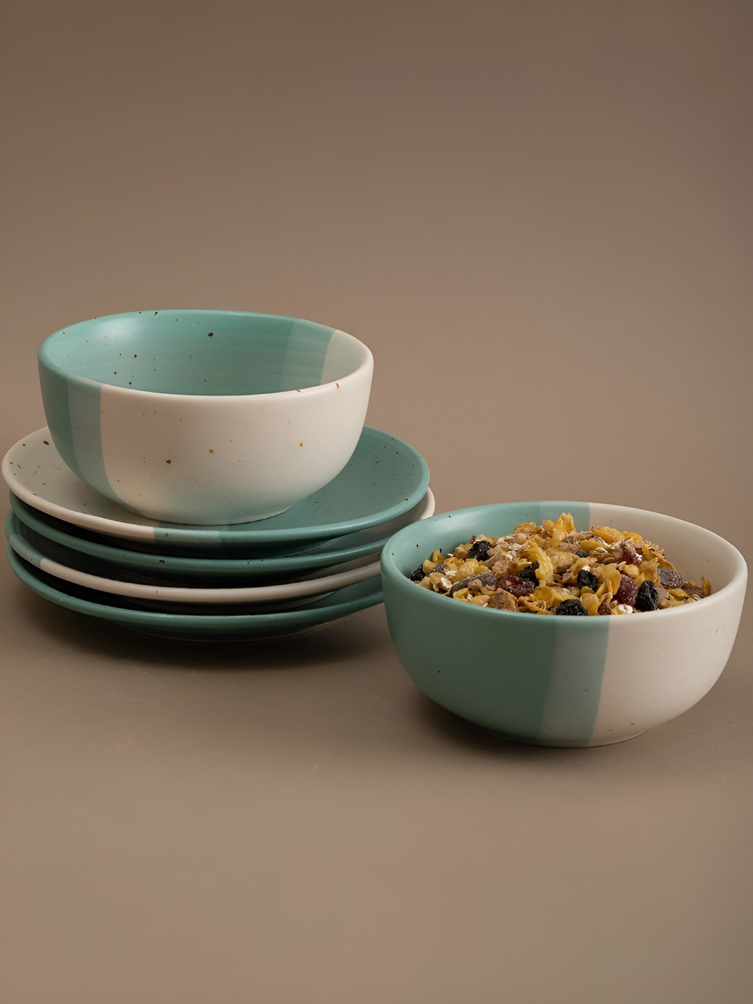 

URBAN SPACE 6 Pcs Sea Green & White Ceramic Matte Dinner Set